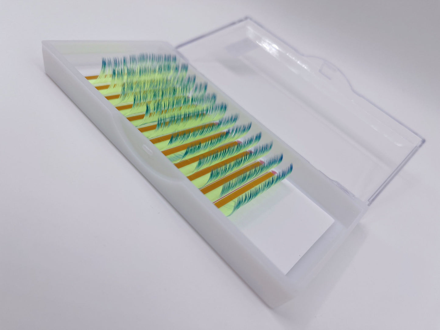 green to blue neon color lashes ;Glows under blue light